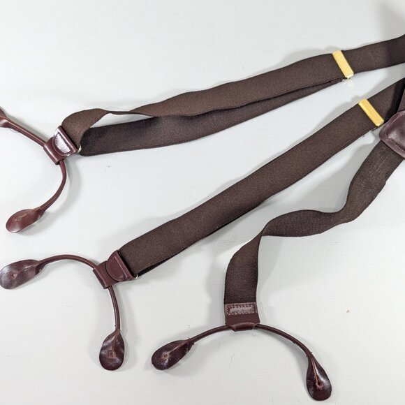 Vintage brown elastic and leather adjustable mens suspenders CAS W-Germany - Picture 2 of 5